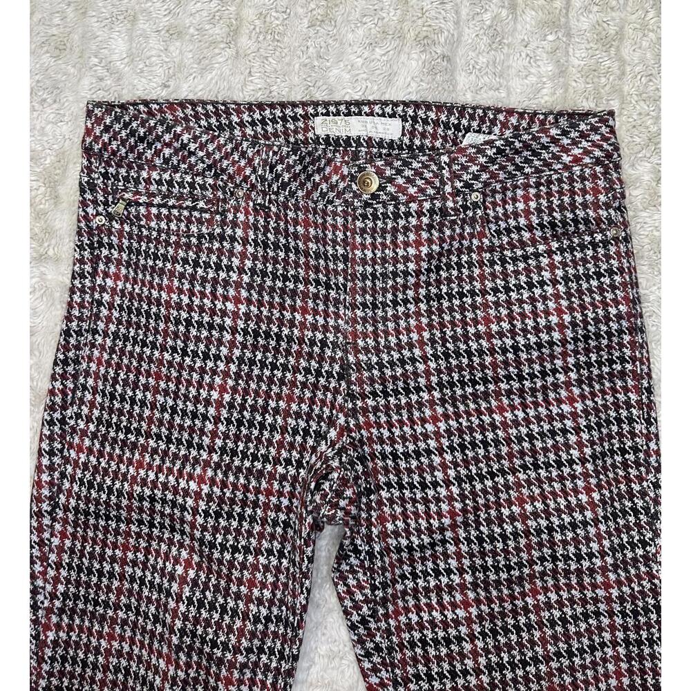 Zara red/brown/cream houndstooth plaid skinny jeans/slim stretch pants Size 6 - Picture 8 of 8
